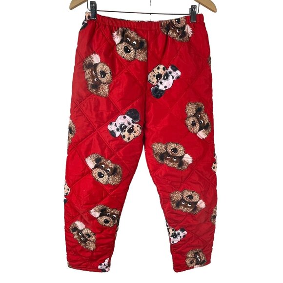 Vintage 60s Kids Pajama Set Size XL Heavy Quilted Dog Print Sleepwear Red Red - Picture 3 of 16